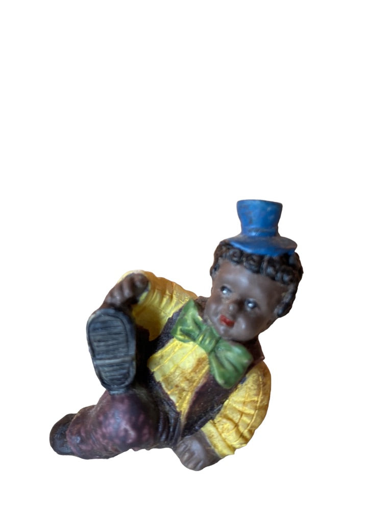 1999 Resin Clown Baby Figurine Brown Overalls 2" Brown Skin