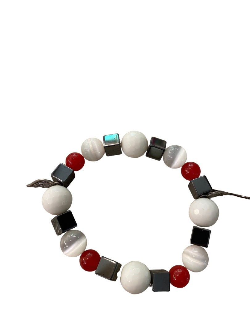 Large Wrist Red White Blue Stretch Bracelet 3" Wing Charms