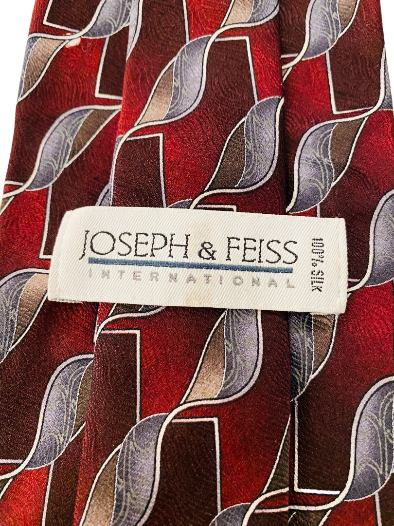 Joseph & Feiss Extra Long Mens 60" Necktie Tie Red Gray 100% Silk