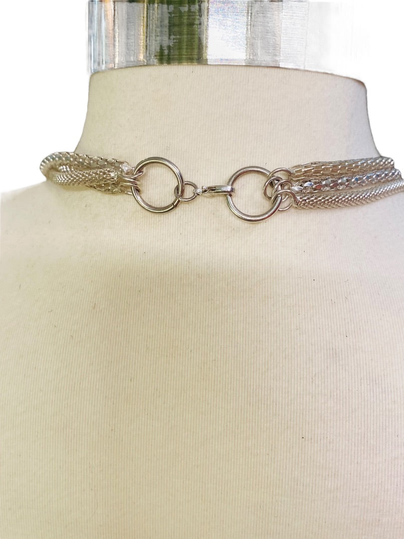 Triple Strand Draped 36" Necklace Silvertone Lightweight Sparkly