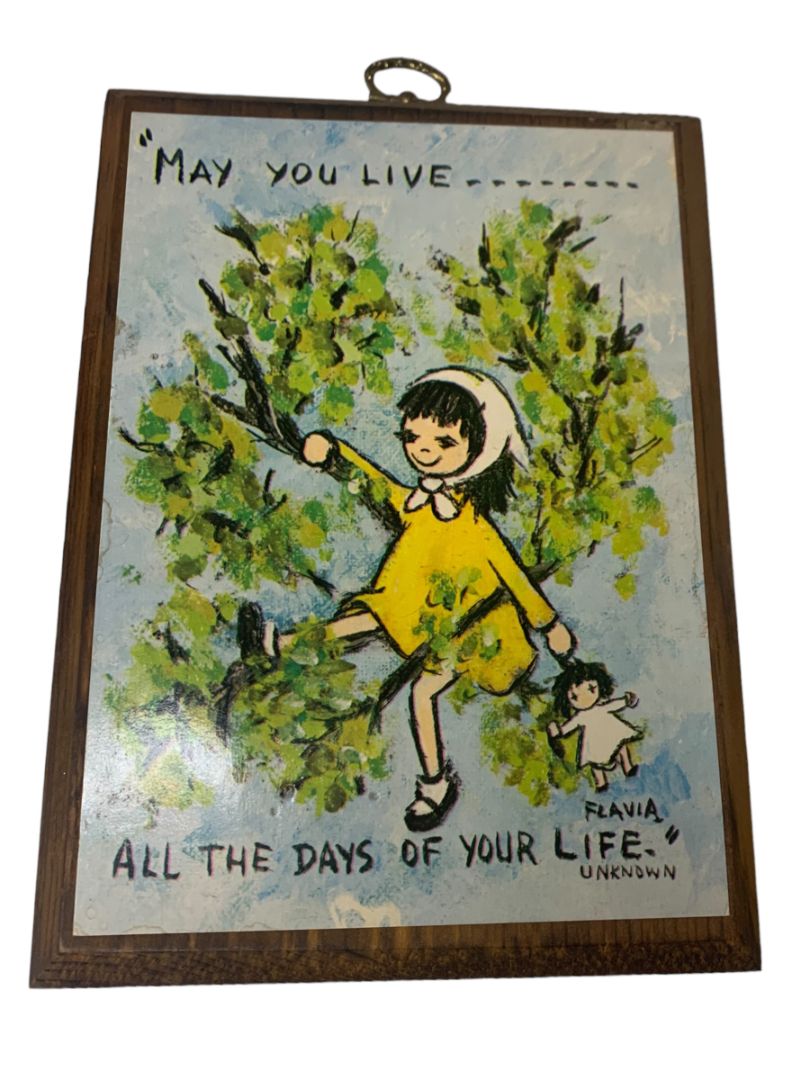1969 Flavia Wall Hanging Wooden Plaque "May You Live . . ." 8.75" x 6.25" Girl Doll