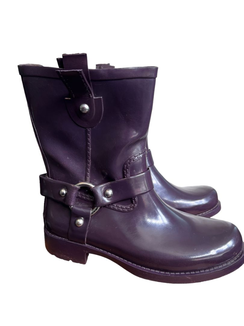 8 MICHAEL KORS Plum Purple Cowboy Rain Boots Damaged - Pull tabs split