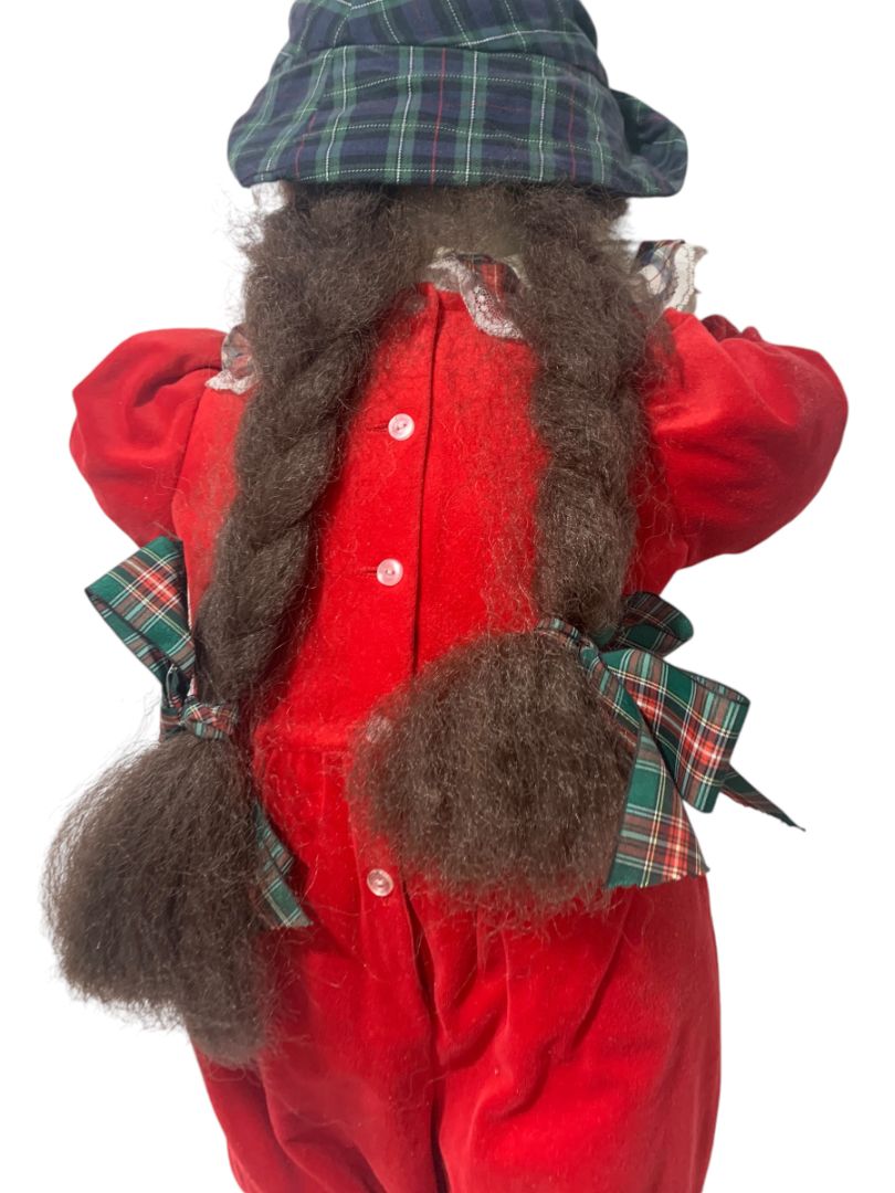 Vintage 1990s Hide n Seek Time Out Doll Girl Brown Braids Red Velour Plaid