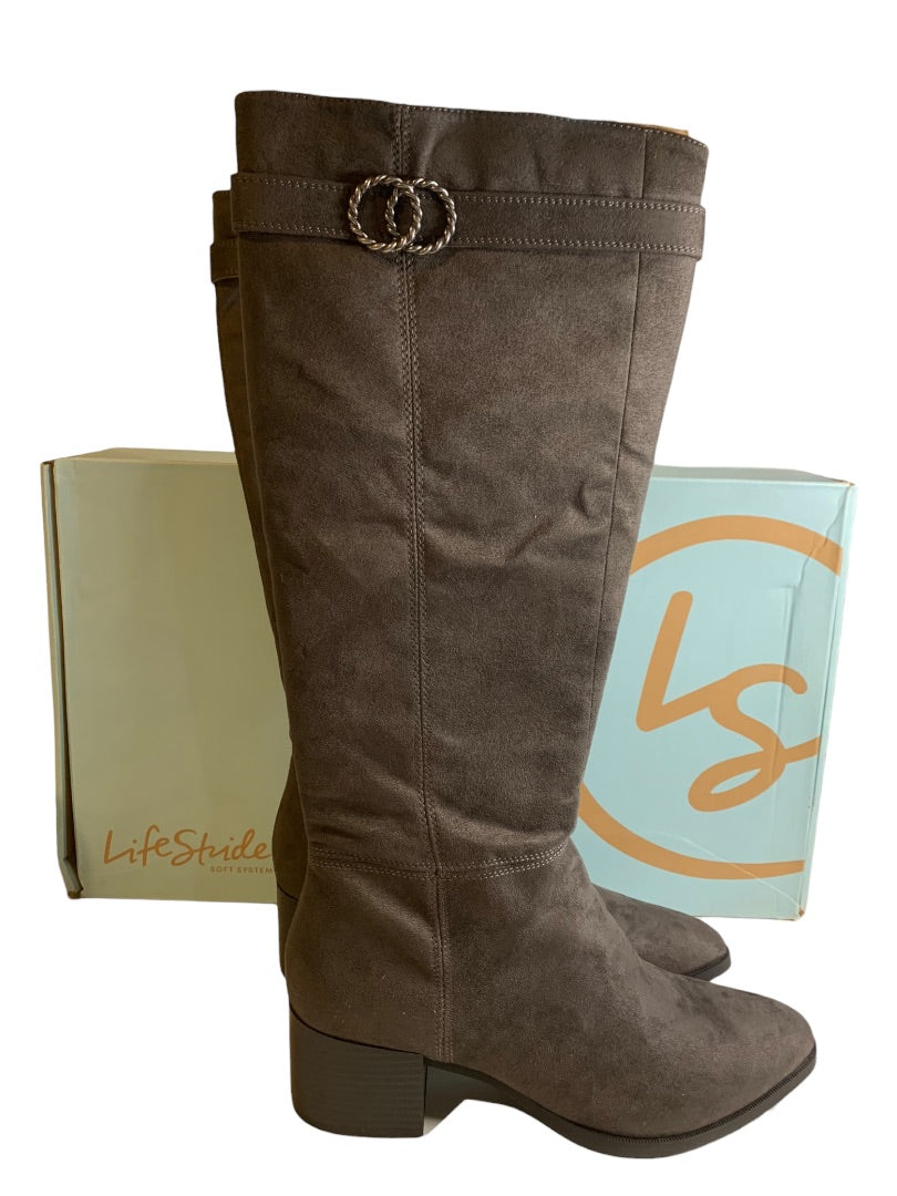 Size 10M LifeStride Soft System New Womens Gray Faux Suede Boots Daring Knee High