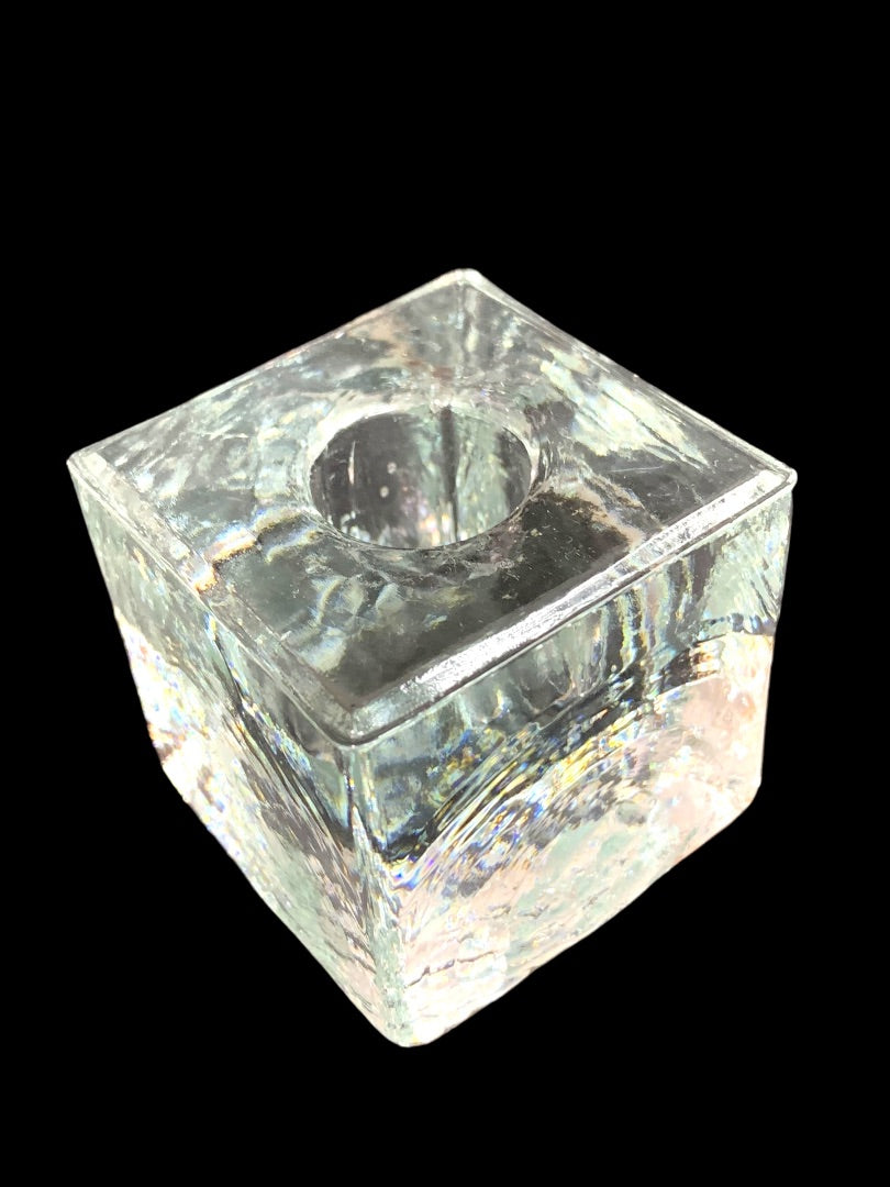 Art Glass Vintage Cube Candle Holder Taper 2 Inches