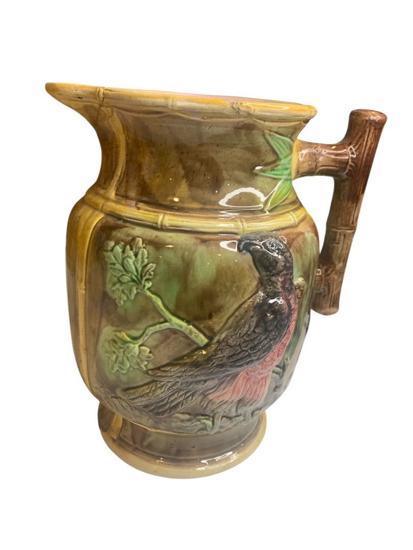 Belfields Prestonpans Scotland Majolica English Hawk Pitcher Repaired 9.5 Inch