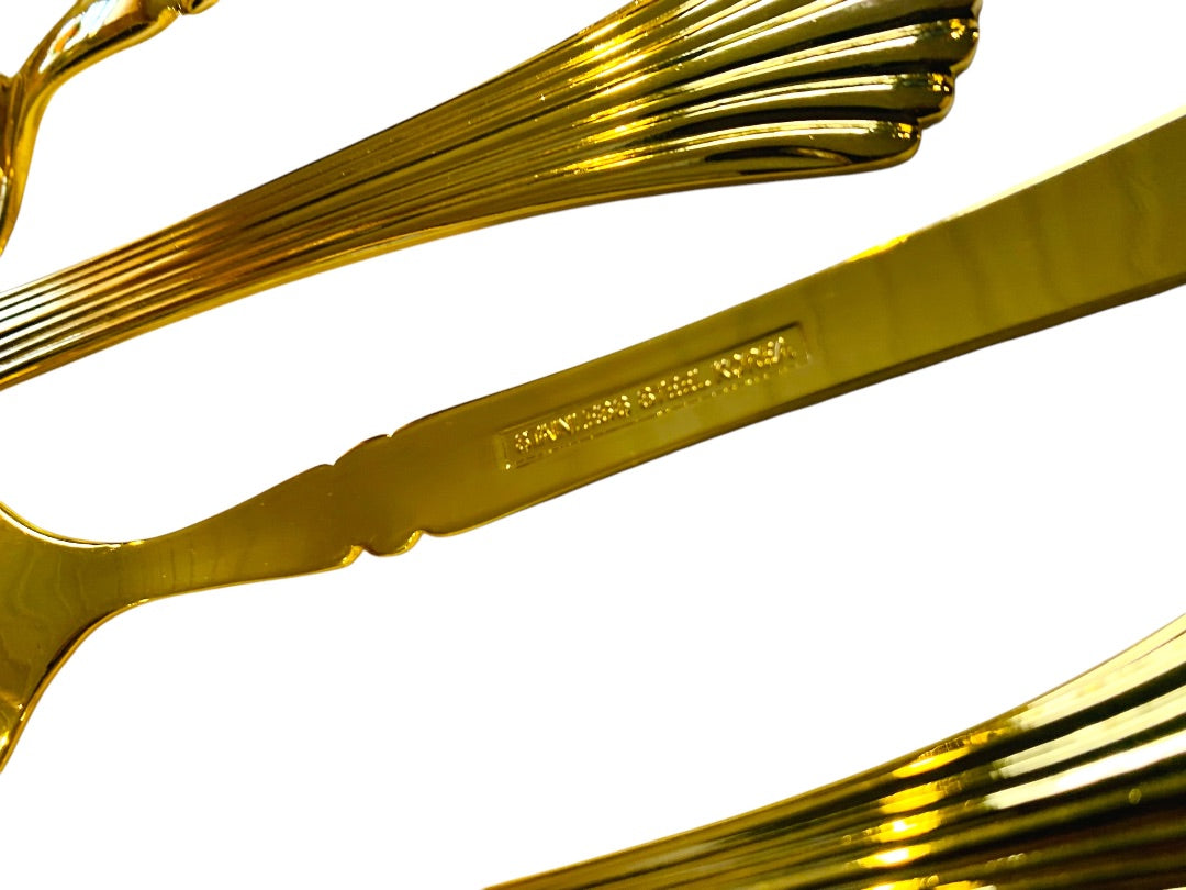 Gold Electroplate Vintage Tablespoons Set of 8 Scalloped 7.5 Inch