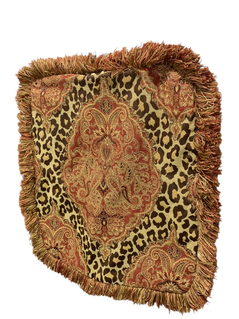 Set of 4 Pillow Covers Animal Print Fringed 18 Inch Square Zip Closure