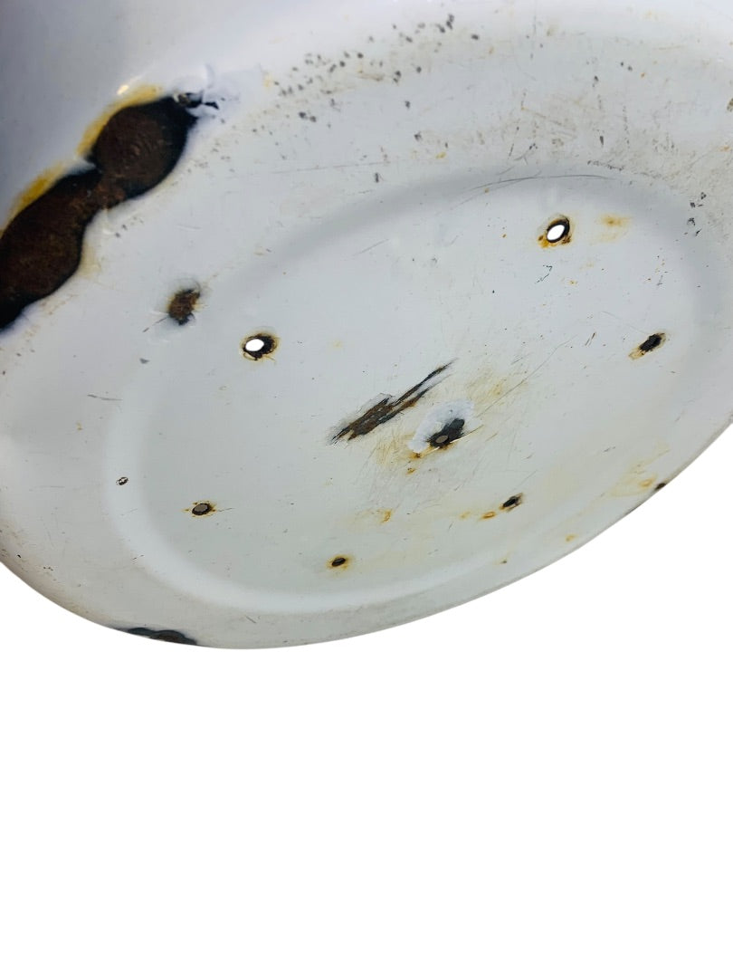 Vintage 16 Inch Round Enamelware Black White Tub Pierced Sieve