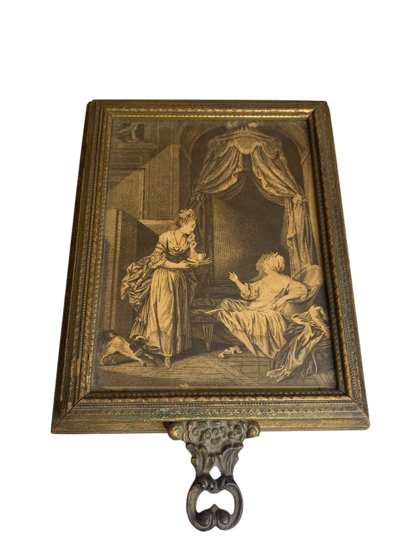 Vintage Victorian Wooden Box Mirror Framed Picture Lid