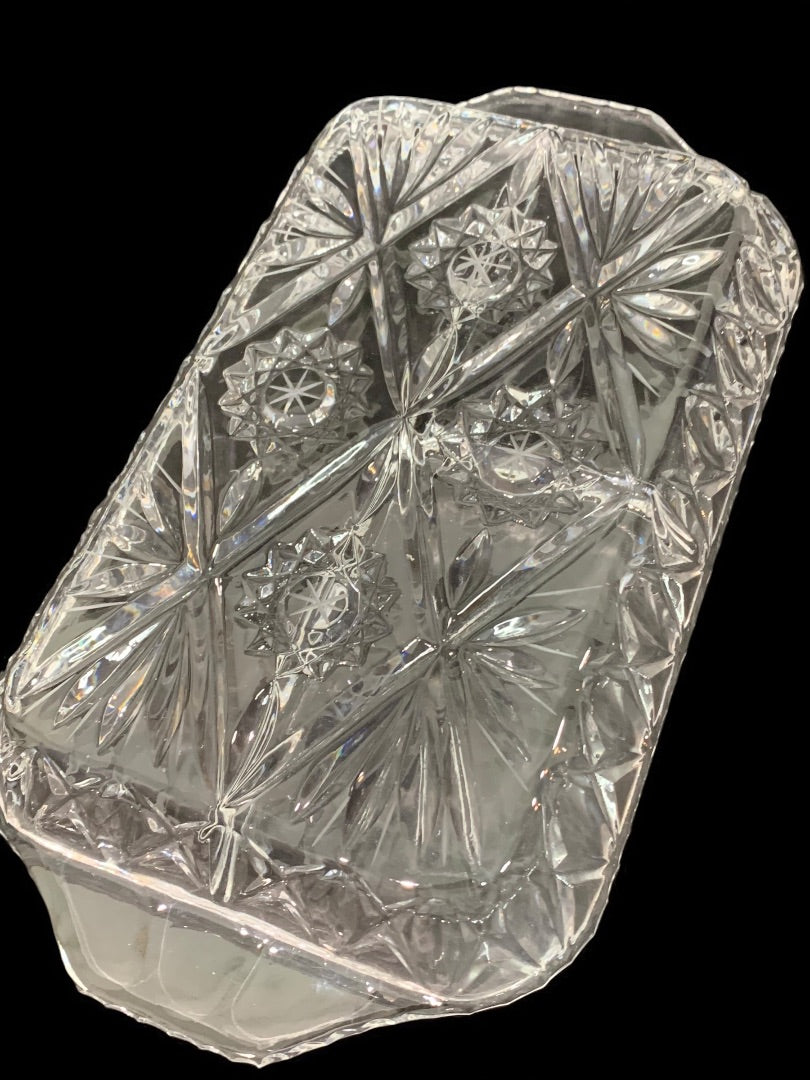 Vintage Pressed Glass Heavy Relish Try Divided Dish 13 x 7 Inches