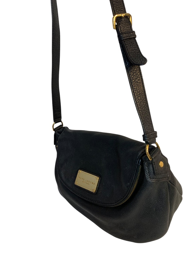 Marc Jacobs Crossbody Bag Purse Black Pebbled Leather Foldover