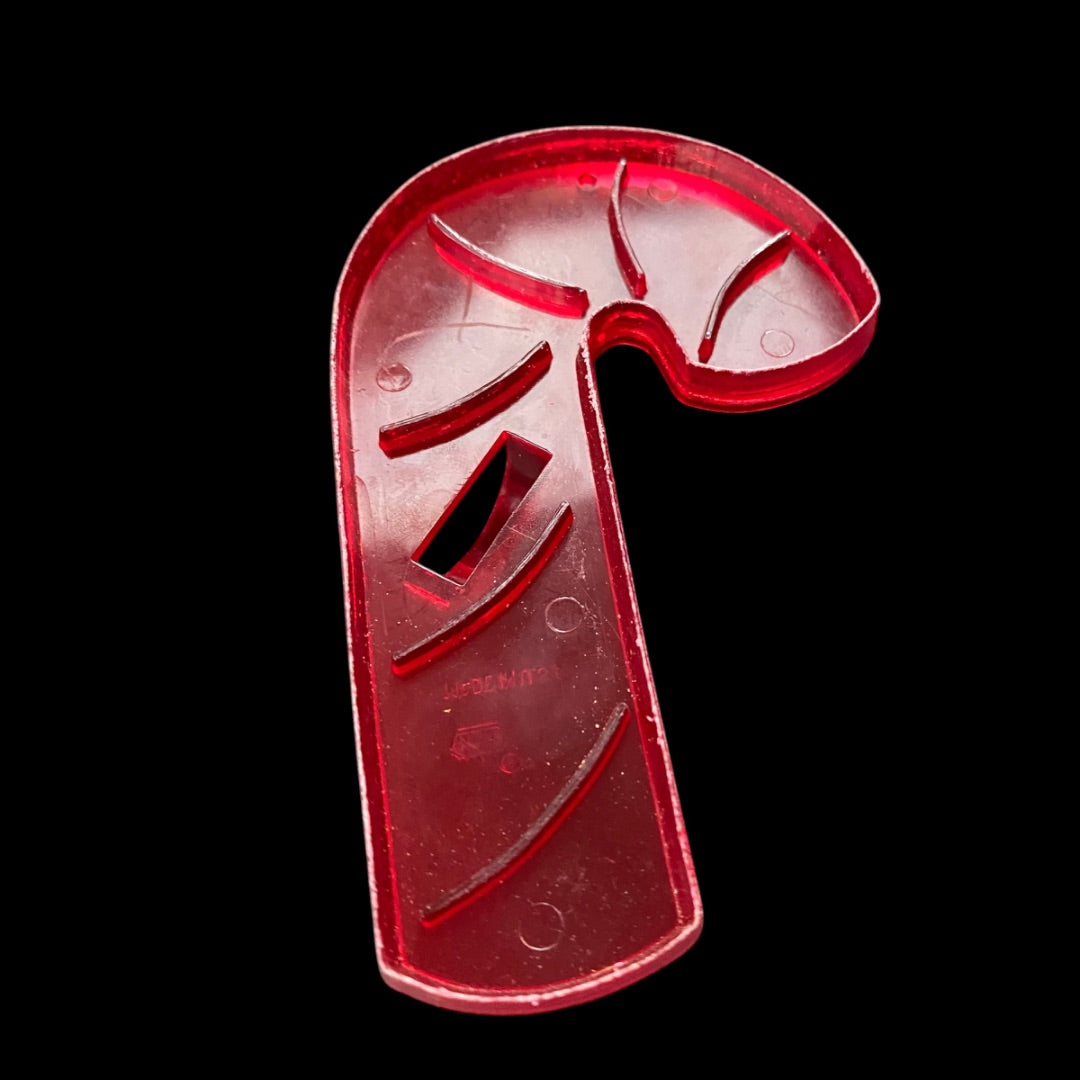 1970s Red Transparent Candy Cane Plastic Cookie Cutter USA