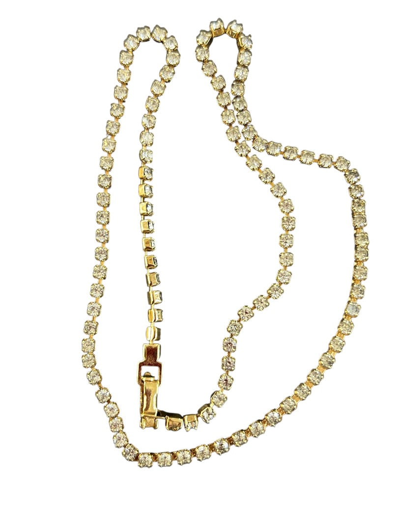 Goldtone Necklace Rhinestone 16 Inch Bar Foldover Clasp