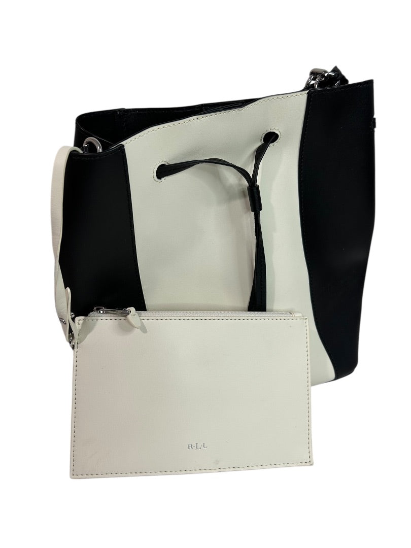 Lauren Ralph Lauren Color Block Leather Bucket Bag Black Cream