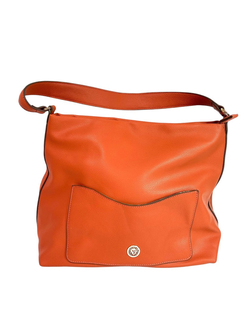 Anne Klein Vegan Leather Peachy Orange Shoulder Bag Zip Top