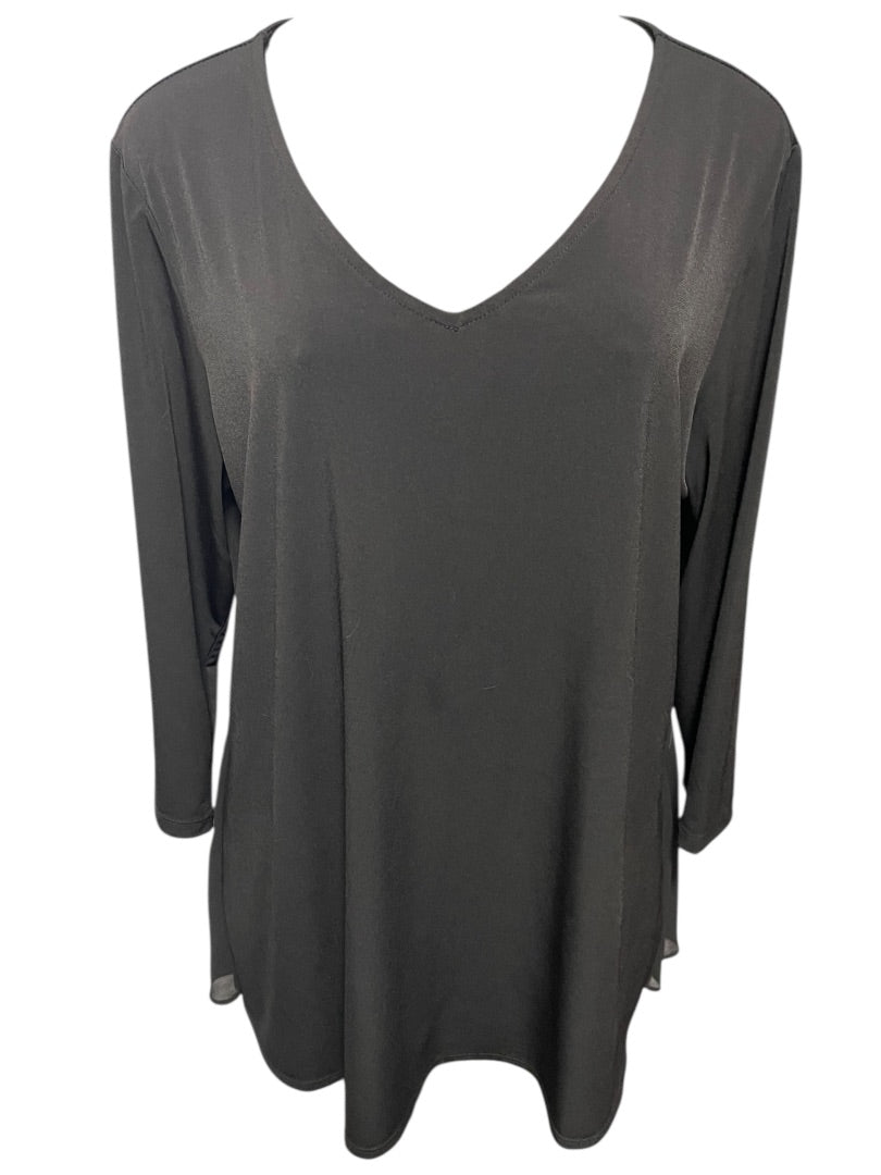 Large Susan Graver Womens Pullover Travel Knit Shirt V-Neck Black