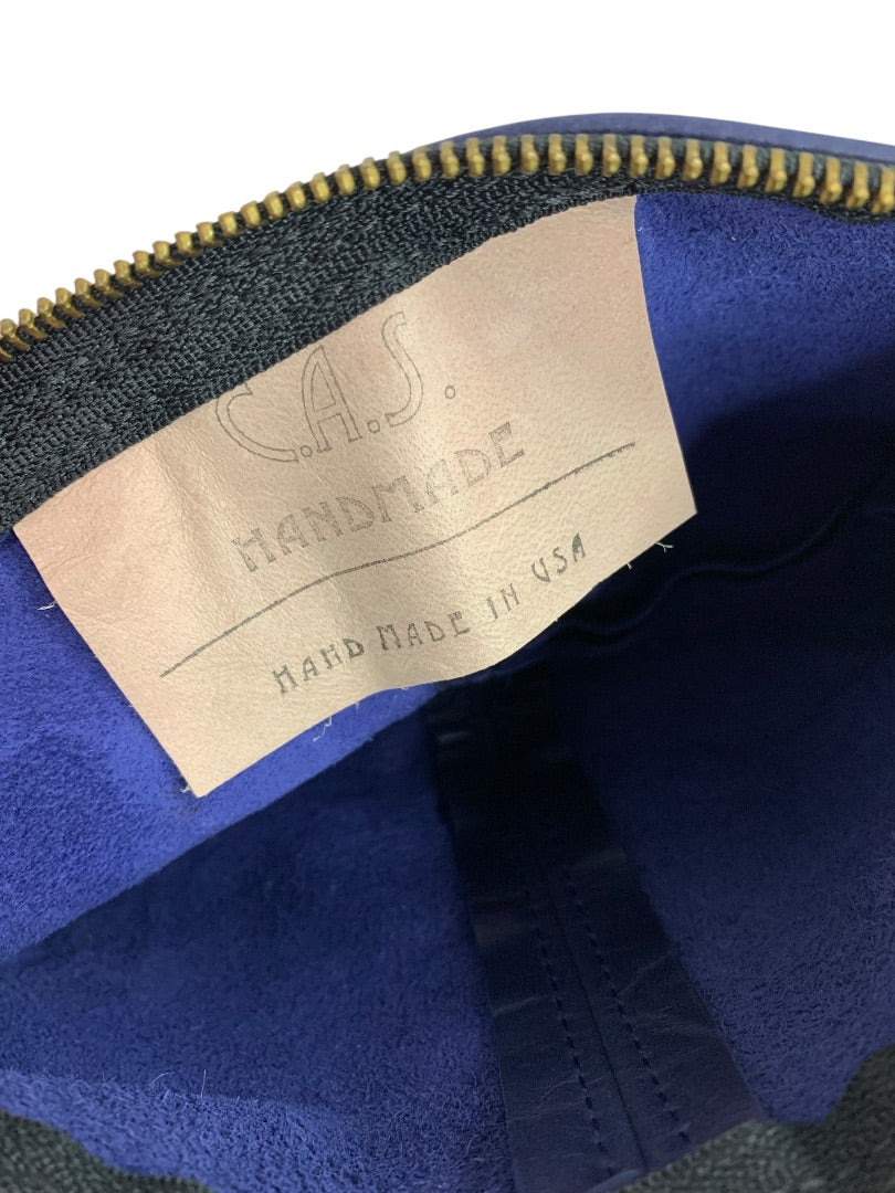 CAS Handmade Bright Navy Blue Leather Clutch Wristlet Zip Top