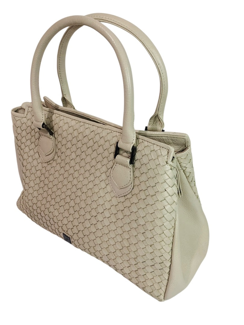 Waterlily Woven Leather Tote Bag Cream Satchel Purse Crossbody Strap Los Angeles