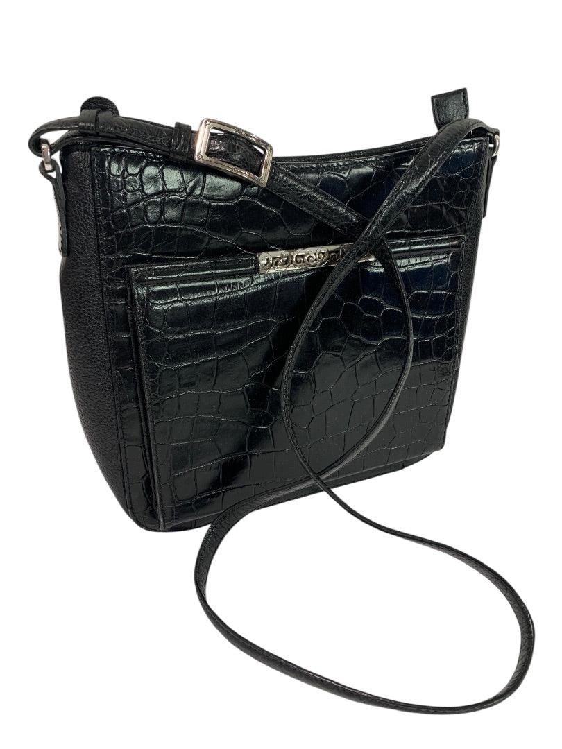 Brighton Black Embossed Crossbody Handbag Pebbled Leather
