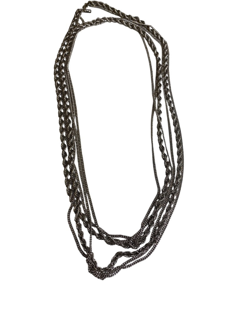 Signed Monet Silvertone 54 Inch Necklace 3 Strand Chain Spring Clasp