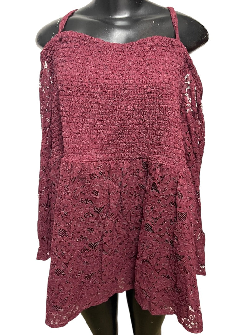 4X Torrid Womens Cold Shoulder Shirt Lace Smocked Bodice Blouse