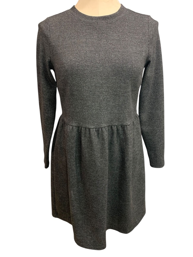 Small Petite Loft Gray Plaid Heavy Knit Long Sleeve Dress Button Back