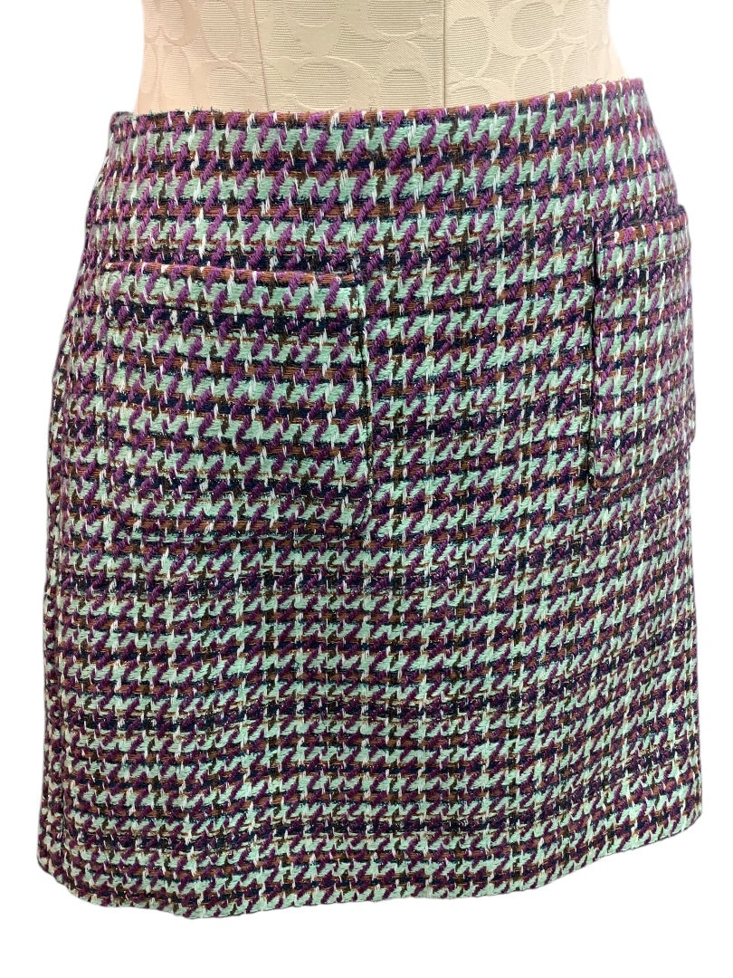 Size 2 Loft New Tweed Skirt Metallic Threading Pockets Side Zip Purple Green Brown