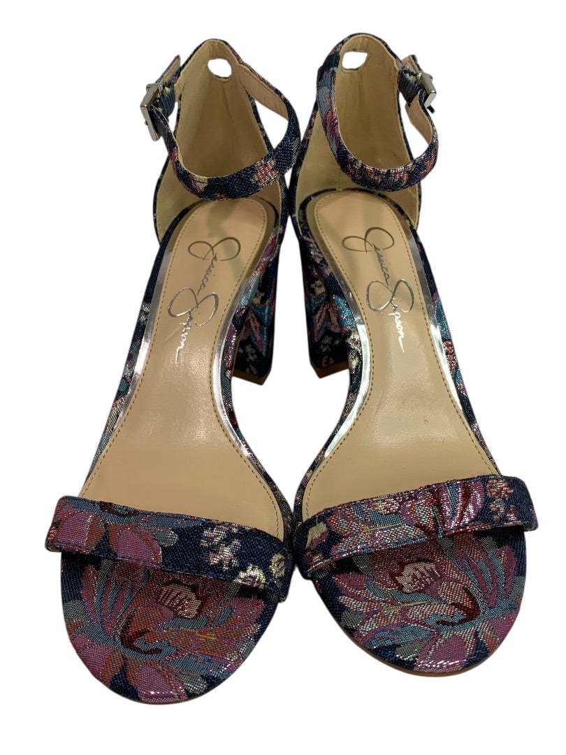Size 6 Jessica Simpson Womens Monrae Tapestry Sandal 2.75" Heels
