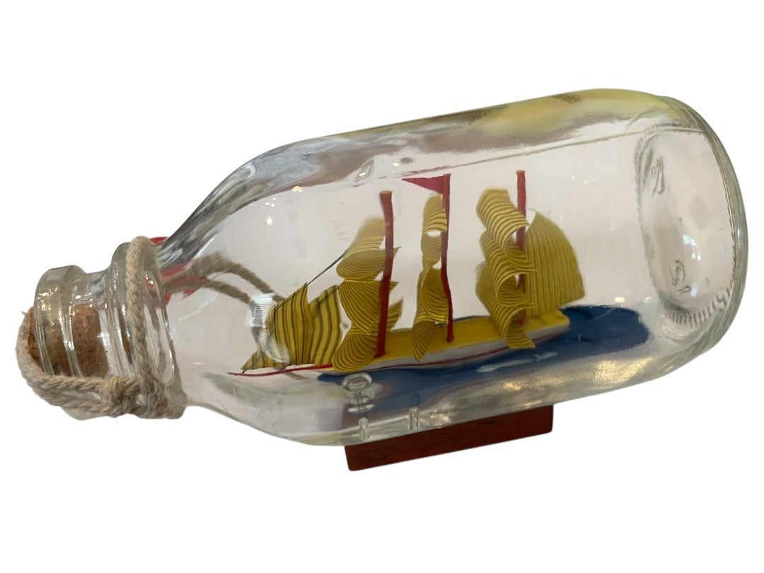 Vintage Ship In the Bottle Small Nautical Model of Tall Sail Ship 4 1/2" x 2 1/2"