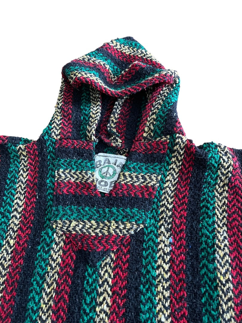 XL Baja Joe Warm Yourself Not the Earth Striped Rasta Hippie Hoodie Pocket