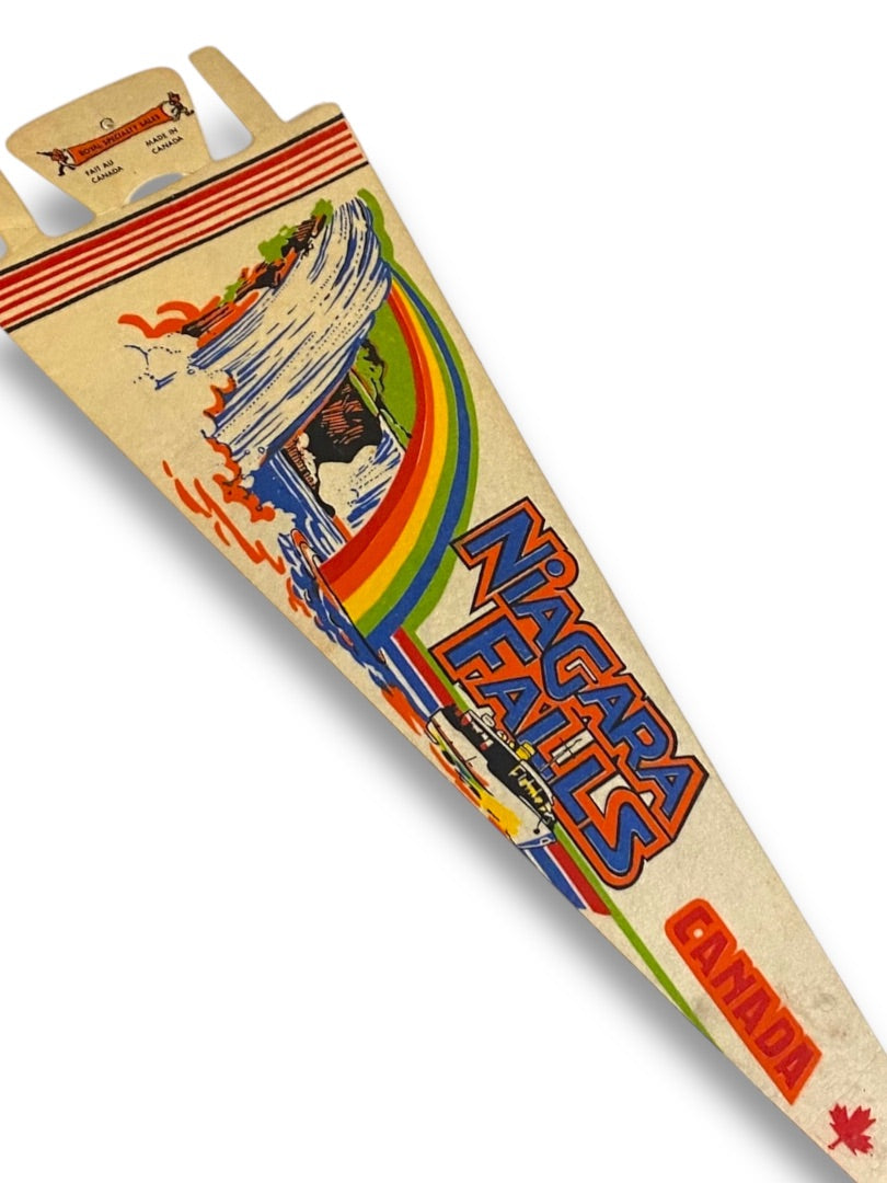 1980s 25 Inch Niagara Falls Pennant Souvenir Felt Flag Canada Rainbow