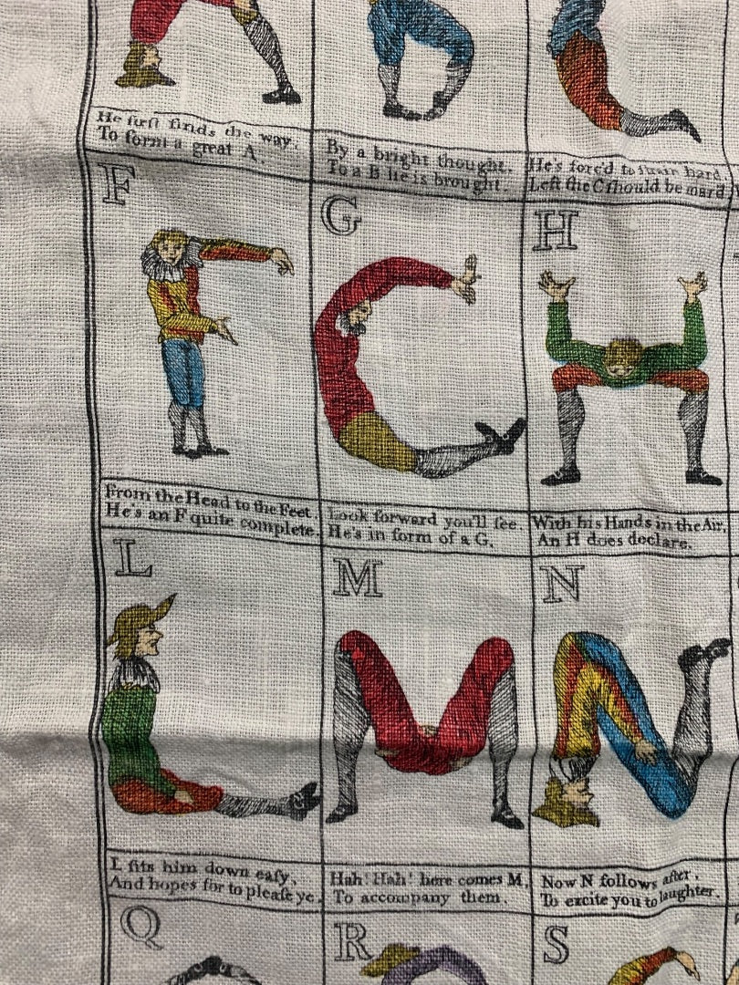 Vintage Tea Towel The Comical Hotch Potch or The Alphabet Posture 26" x 16"