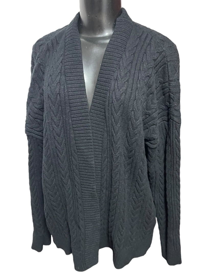 XL Cyrus Cable Knit Open Cardigan Sweater Black Womens