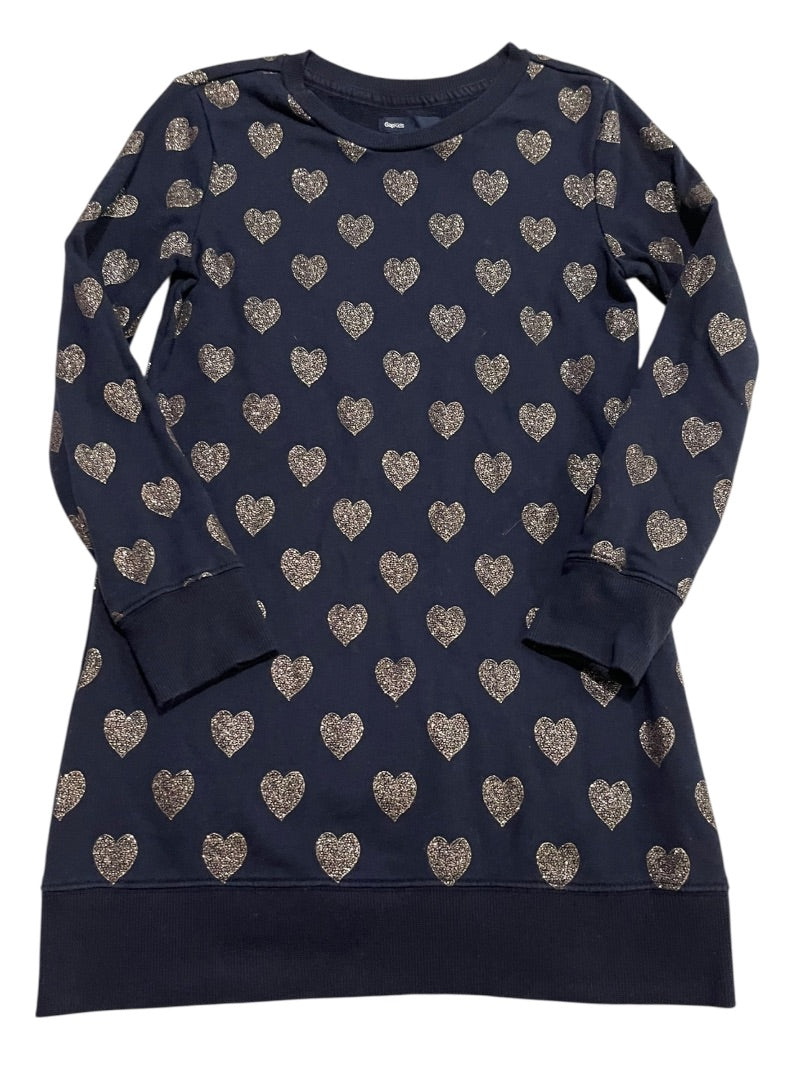 Medium (8) Gap Kids Sparkle Heart Sweatshirt Dress Navy Blue