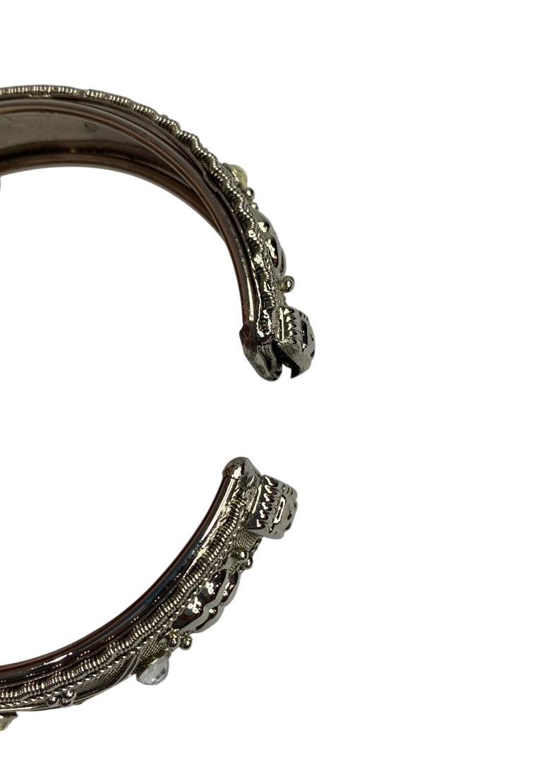 Hinged Bangle Bracelet Silvertone Mesh Rhinestone .5" Thick
