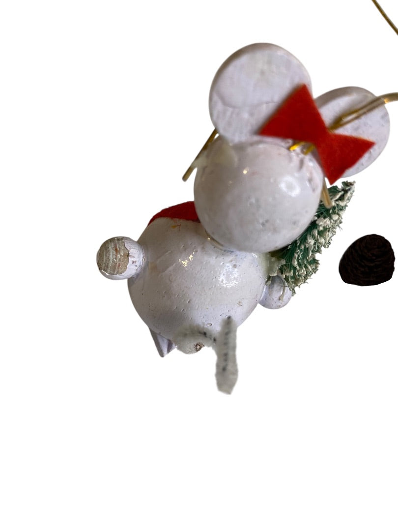 Vintage Wooden Christmas Holiday Ornaments Mouse Candle 2.75"