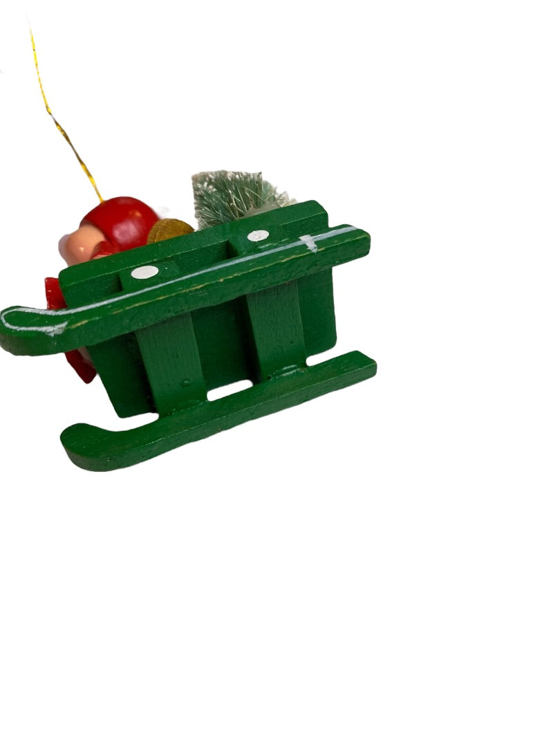 Vintage Wooden Christmas Holiday Ornaments Sled Candy Cane 2" and 3.75"