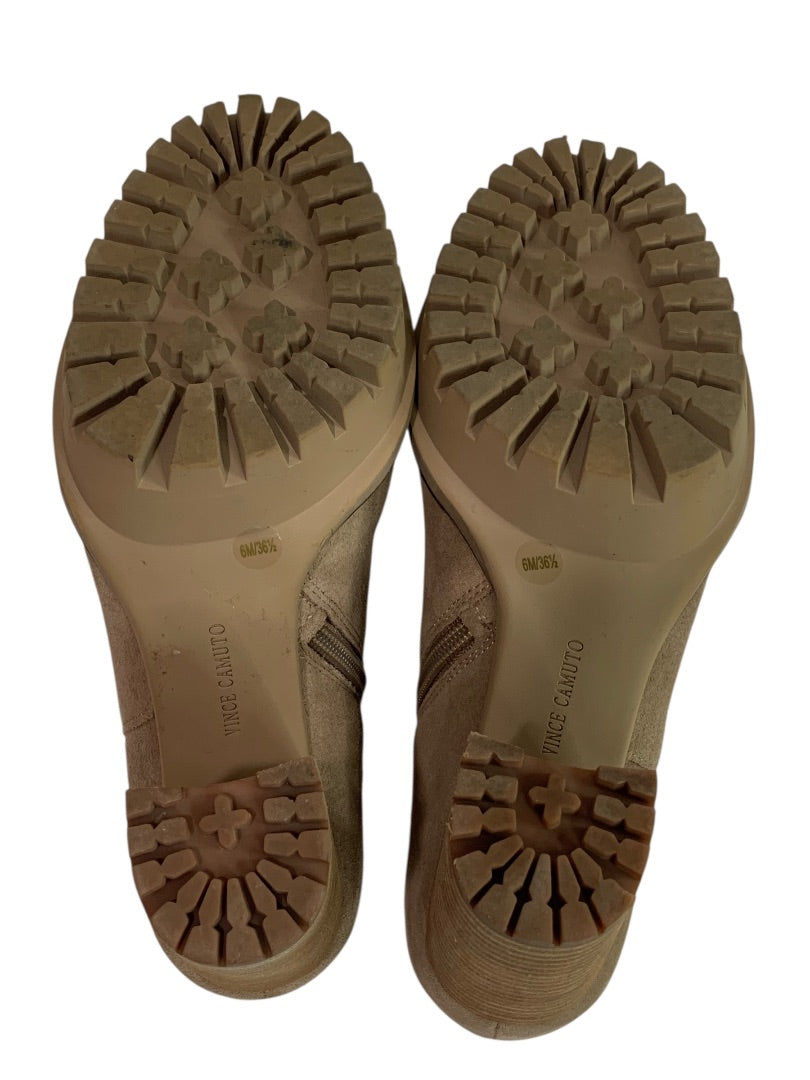 Size 6M Vince Camuto Womens Heeled Booties Truffle Taupe Suede Ernessa
