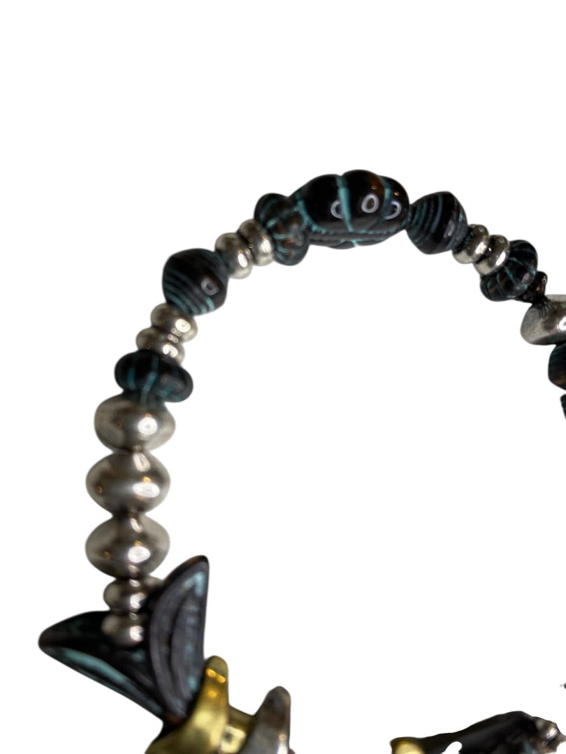 Funky Mixed Metals Beaded Acrylic Fish Stretch Bracelet