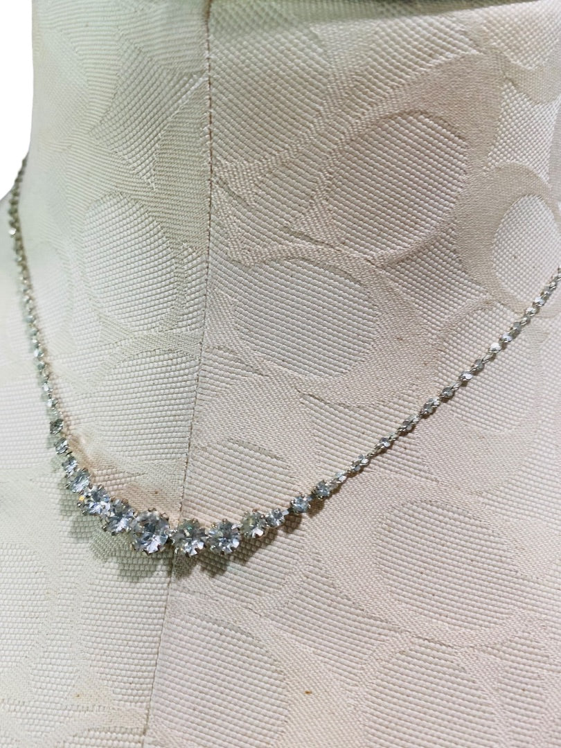 Icing Rhinestone Necklace Silvertone Delicate 16-19" Lobster Clasp