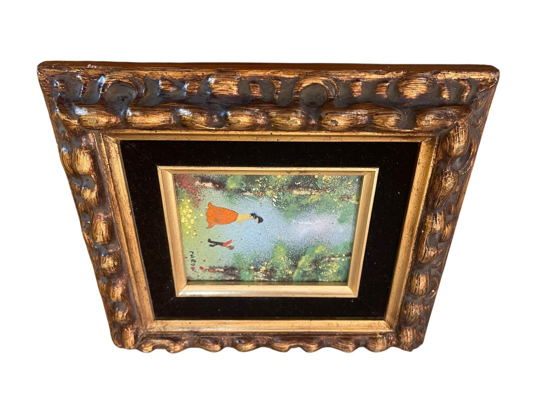 Vintage Louis Cardin Original Enamel on Copper Painting Mother Child 8.5" x 9.5"