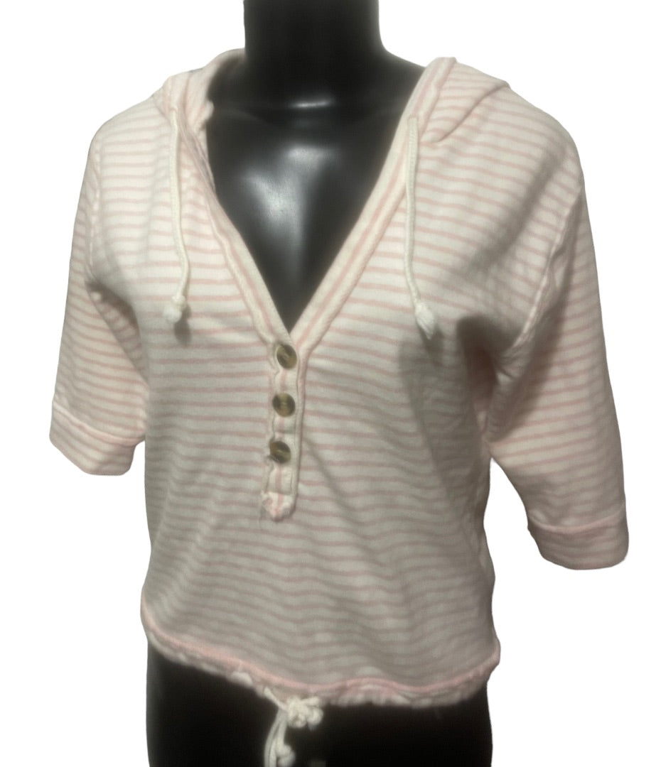 XS Aerie Women's Pull Over Short Sleeve Hoodie V-Neck Crop