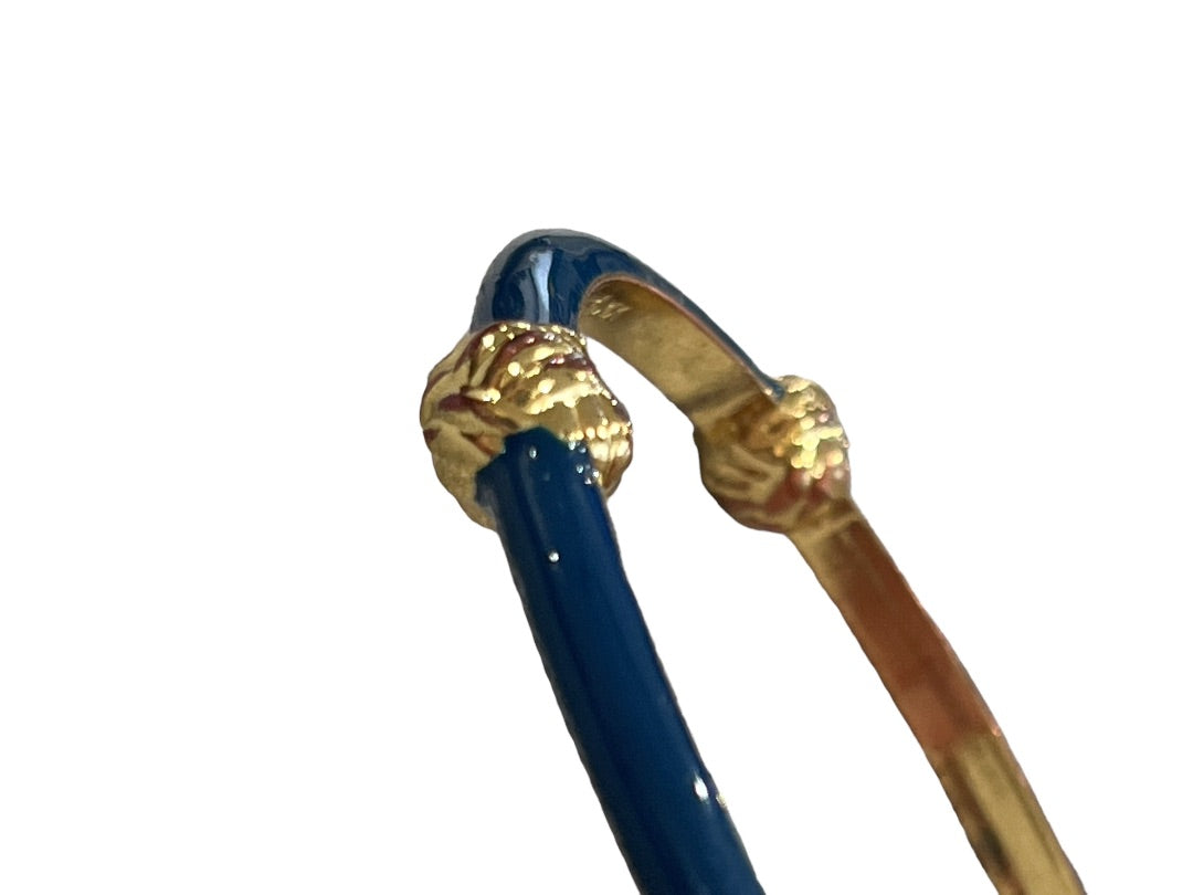 LILLY PULITZER Knotty Bangle Bracelet Navy Enamel Gold Knot Accents