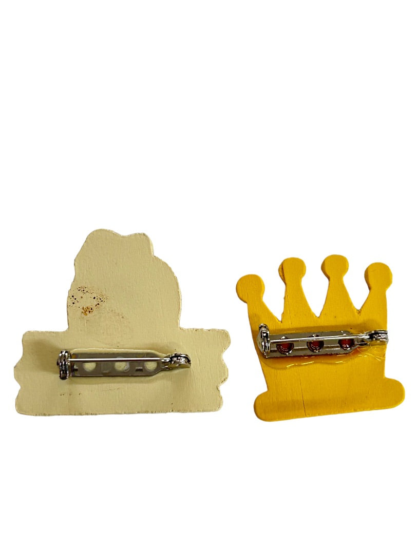 Painted Wooden Brooch Pins "Give Thanks" Pumpkin Crown Set of 2