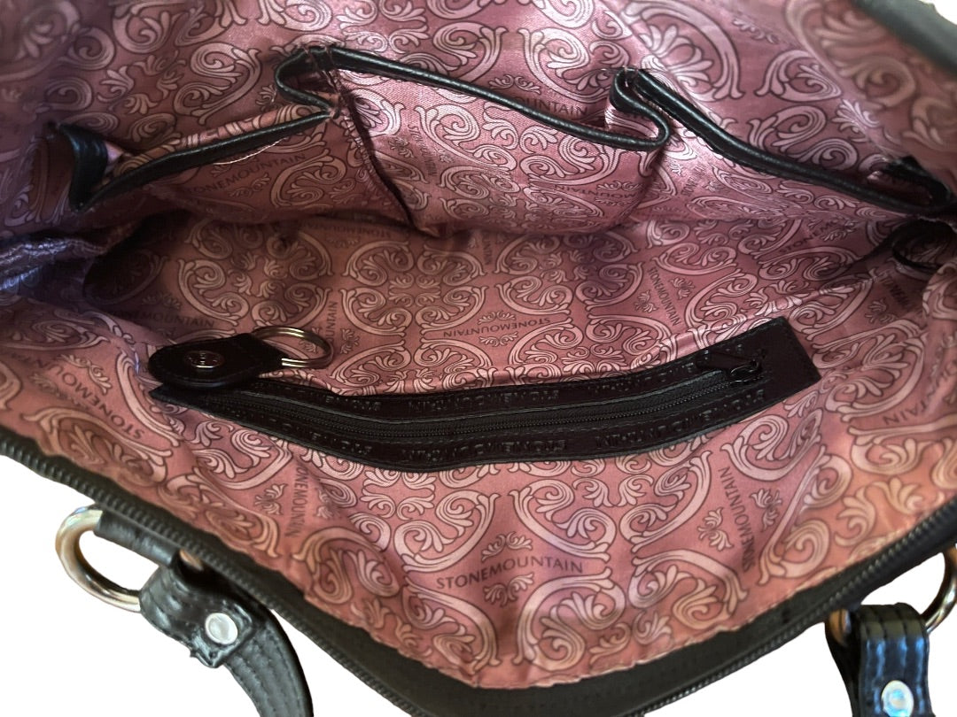 Medium Stone Mountain Leather Handbag Black Silver-tone Hardware