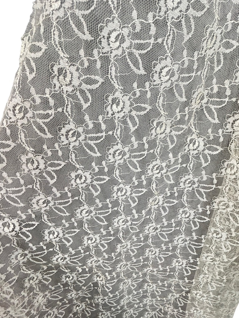 Vintage 1960s Cream Colored Lace Fabric Remnant 90"L x 30"w