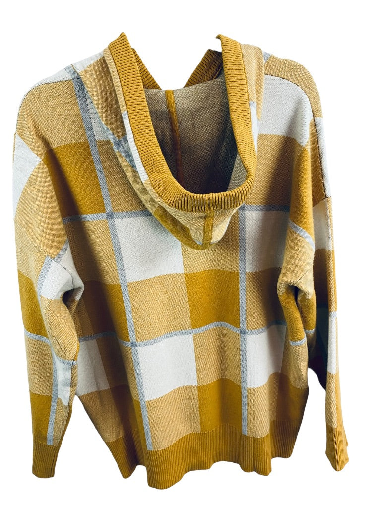 1X Rachel Roy Women's Gold Gray Plaid Soft Pullover Sweater