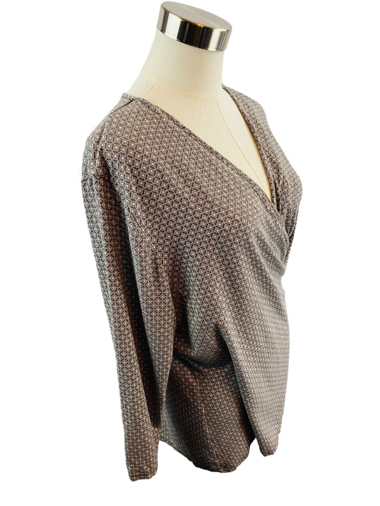 2X Talbots Faux Wrap Print Top Shirt Pullover Soft Knit