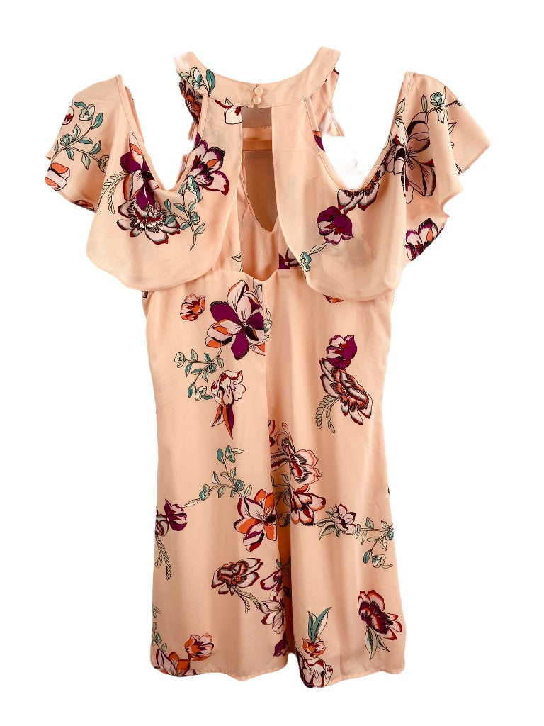 XS Candie's Pink Lined Cold Shoulder Halter Shift Dress Floral